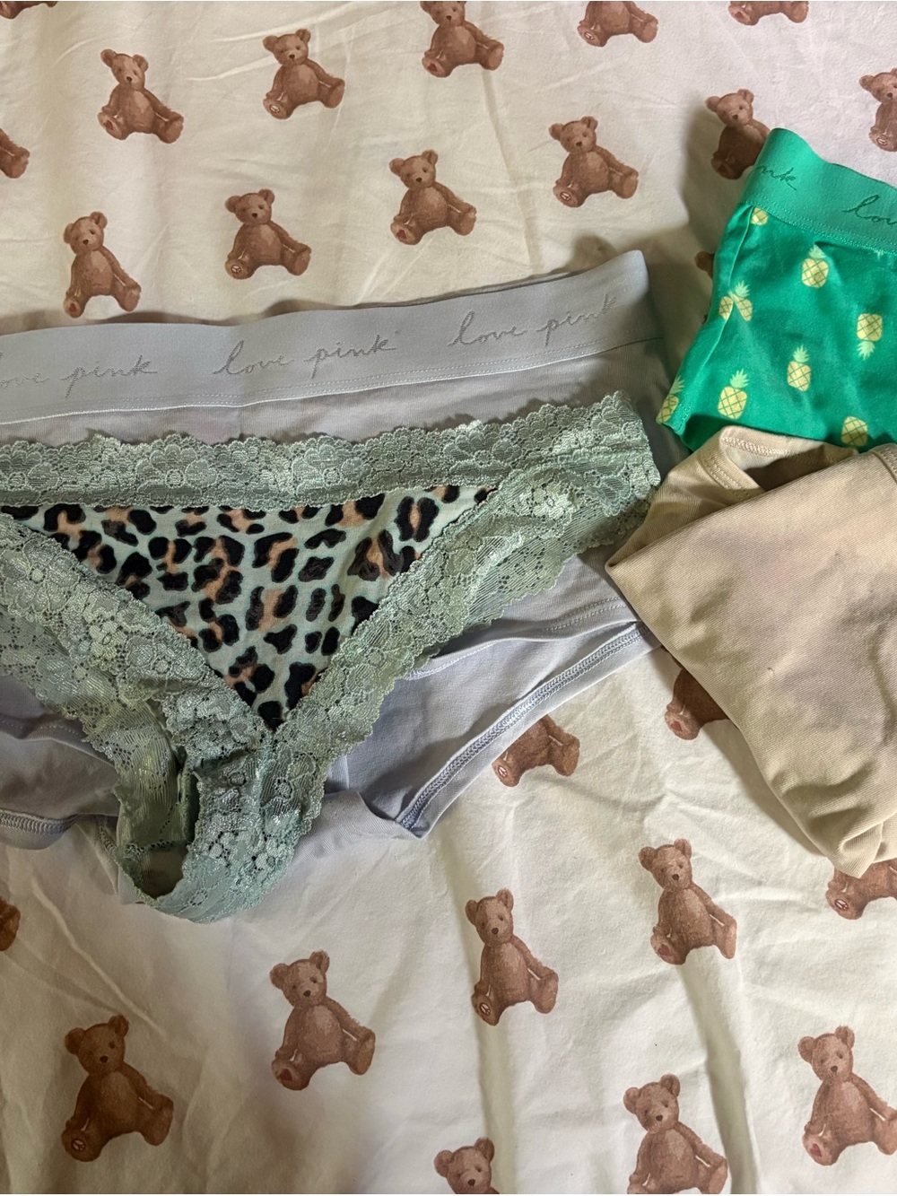 PINK Victoria's Secret Sage Green Lace Leopard Bikini Panty